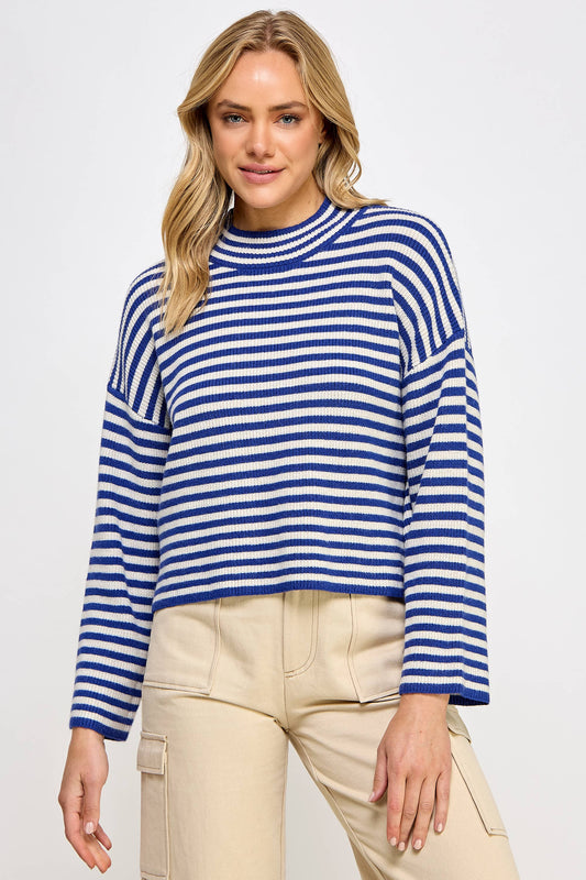 Striped Knit Sweater - Blue