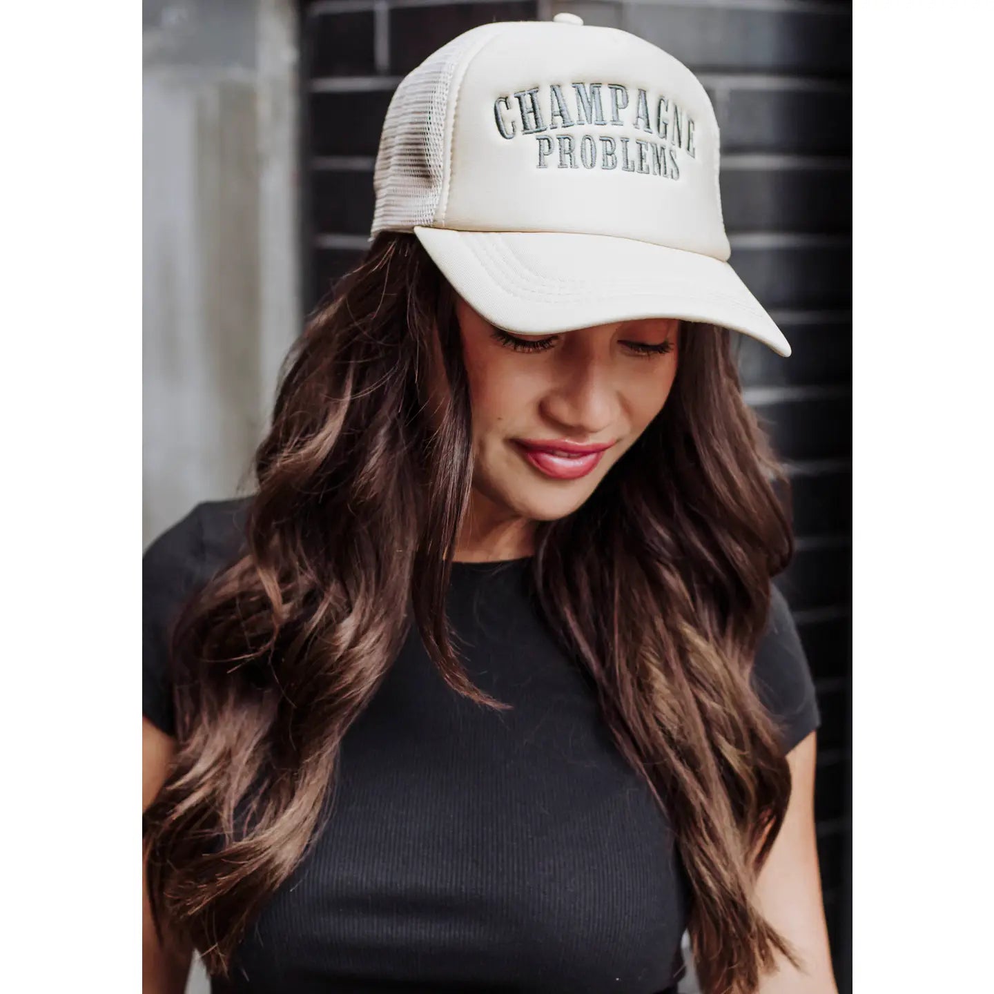 Tan Champagne Problems Trucker Hat