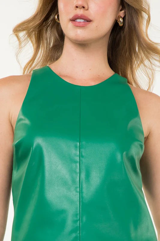 Green Faux Leather Tank