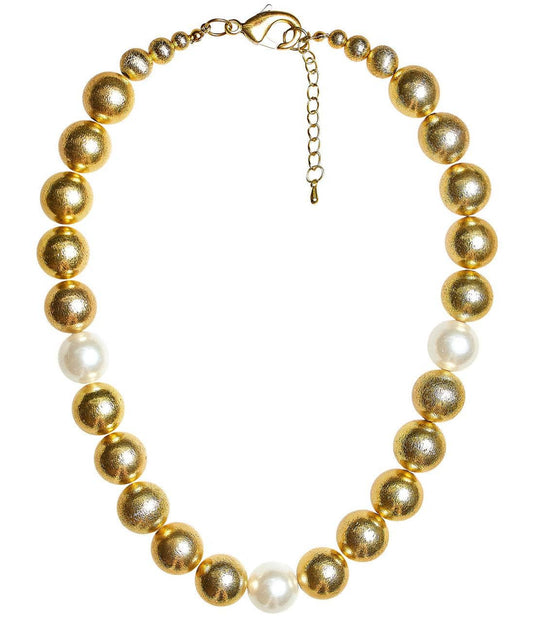 Diana Necklace - 16mm Gold Beads with Freshwater Pearls