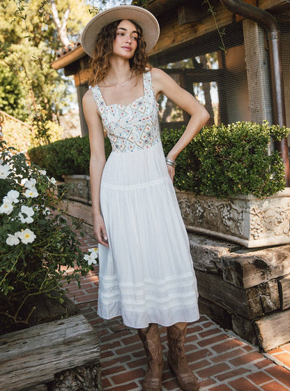 Embroidered Tiered Midi Dress