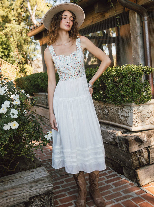 Embroidered Tiered Midi Dress