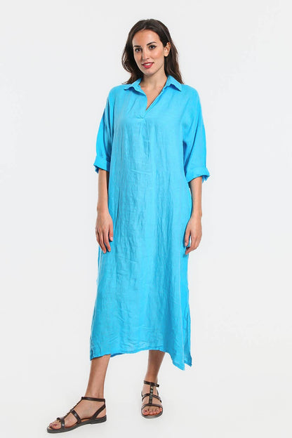 Fernanda Open Collar Linen Dress (DQ107)