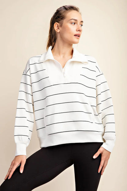 Strip Quarter Zip Mock Neck Pullover