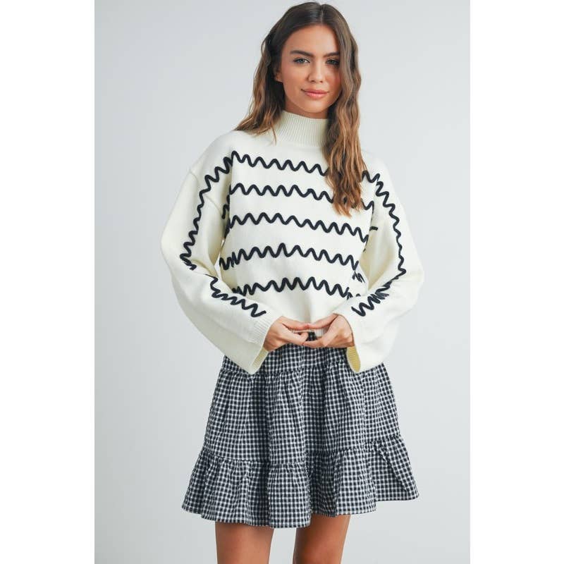 Wavy Stripe Turtleneck Sweater