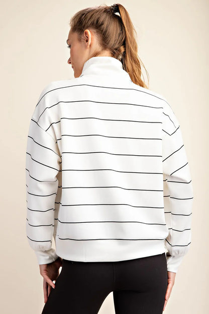 Strip Quarter Zip Mock Neck Pullover