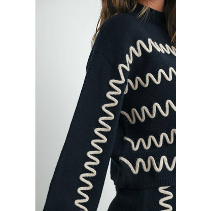 Wavy Stripe Turtleneck Sweater