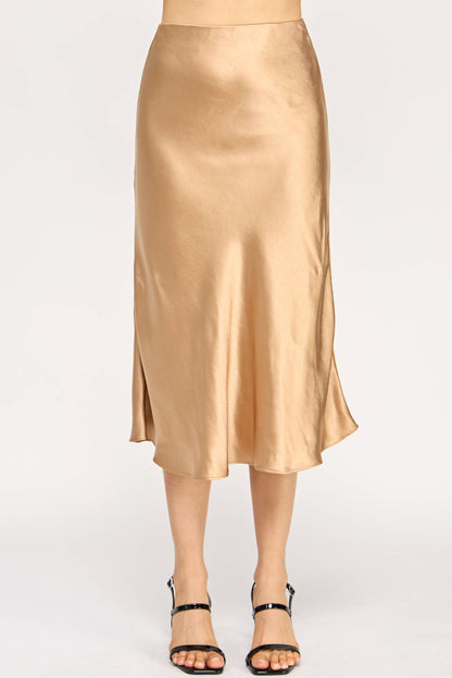 Satin Midi Skirt - Gold