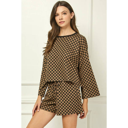 Checker Jersey Long Sleeve Top