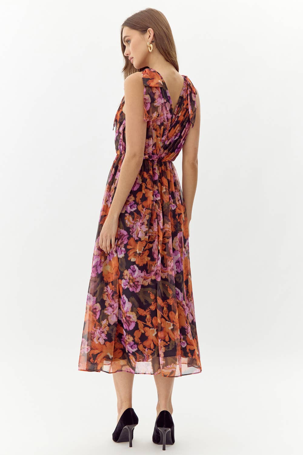 Vianka Tie Shoulder Chiffon Midi Dress