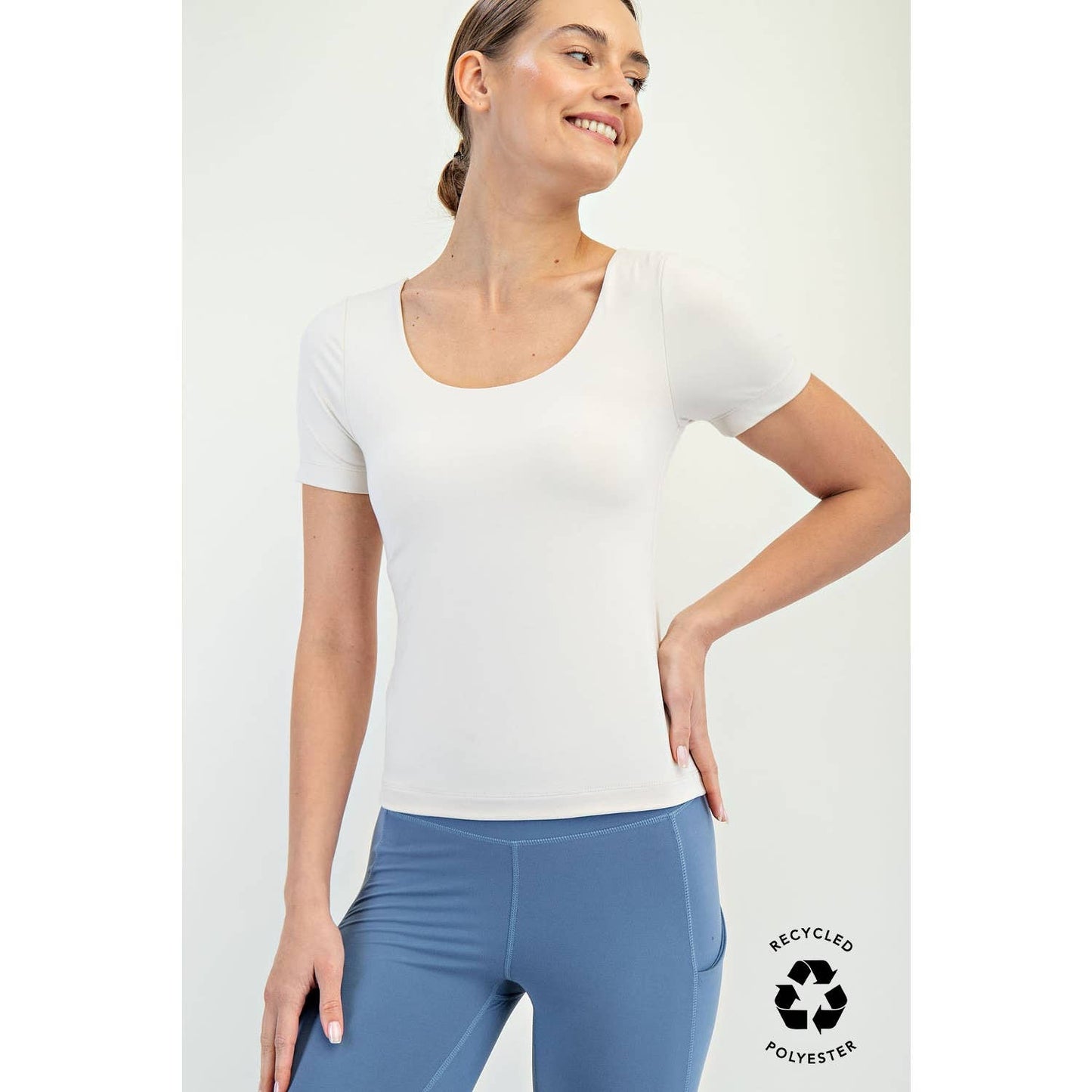 Recycled Butter Round Neck Short Sleeve Top