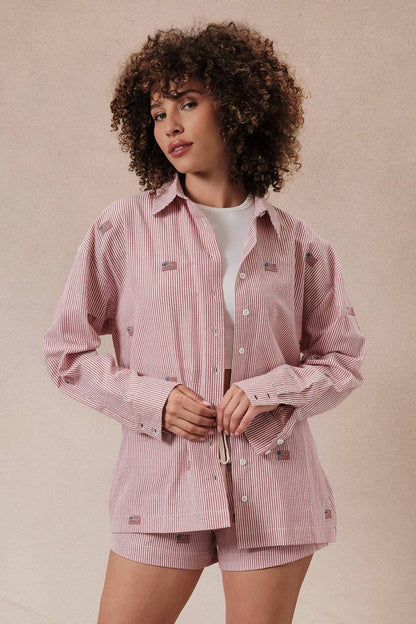 Stripe Flag Embroidered Shirt
