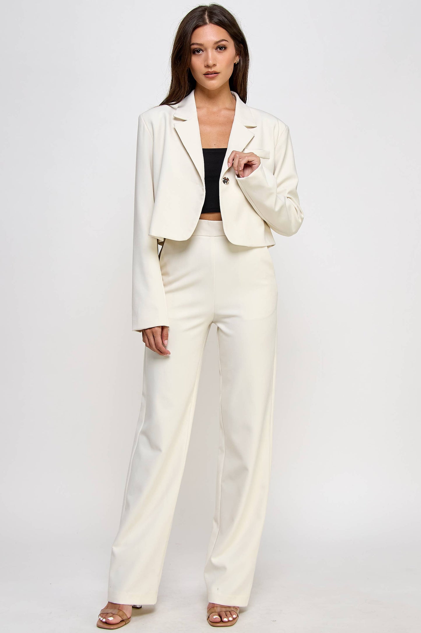 Cropped Power Shoulder Blazer