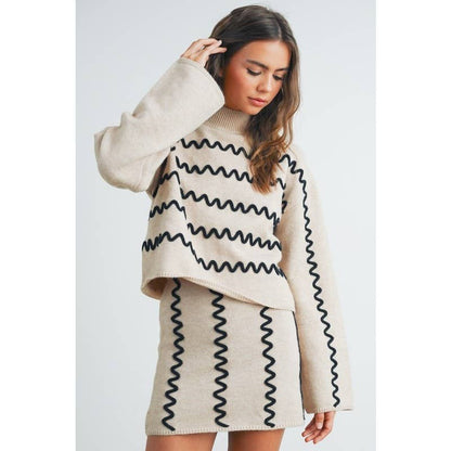 Wavy Stripe Turtleneck Sweater