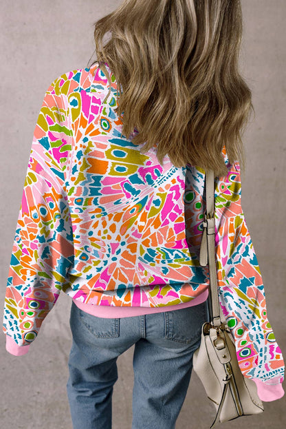 Loose Drop Shoulder Abstract Printed Sweatshirt