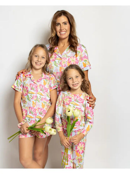 Kid's Summer Bouquet Long Sleeve Pajamas - Pink/Blue/Multi