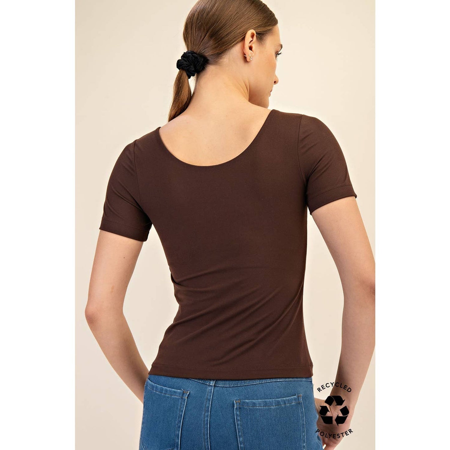 Recycled Butter Round Neck Short Sleeve Top