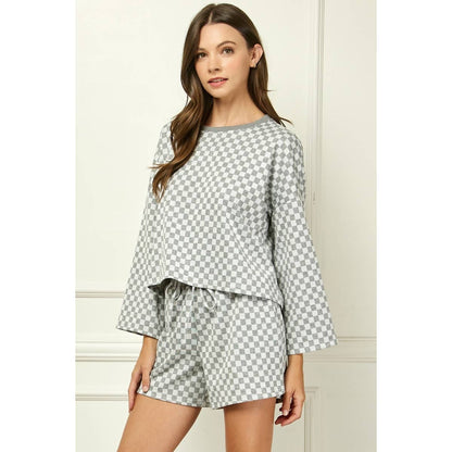 Checker Jersey Long Sleeve Top