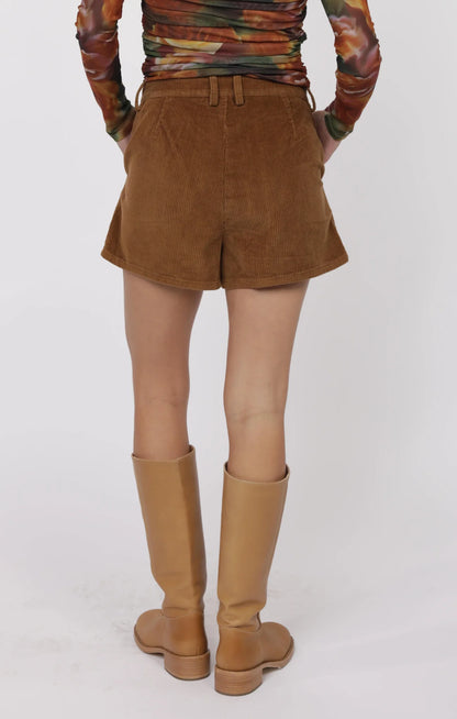 So Fine Wash Corduroy Pleat Front Short - Brown - BAY WINDOW