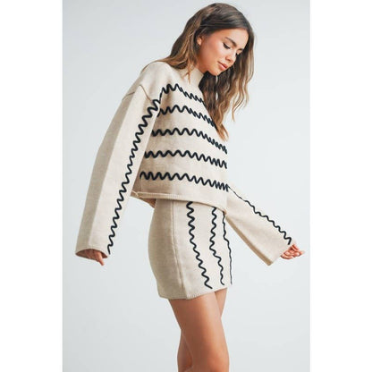 Wavy Stripe Turtleneck Sweater