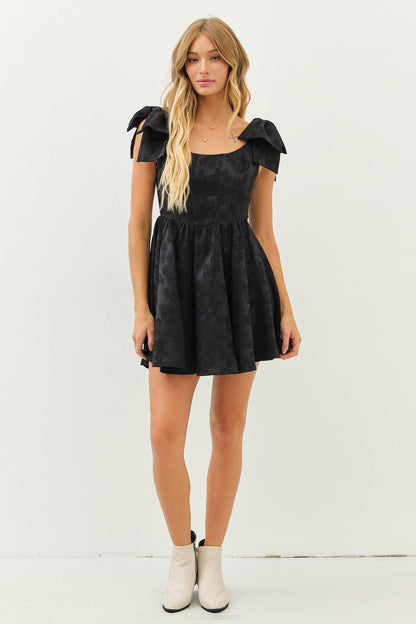 Lovely Textured Flare Mini Dress w/ Bow Straps