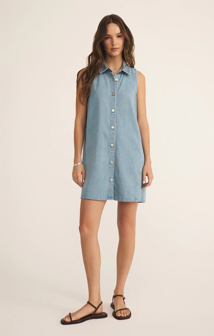 New Day Twill Mini Dress - Light Vintage Indigo - BAY WINDOW