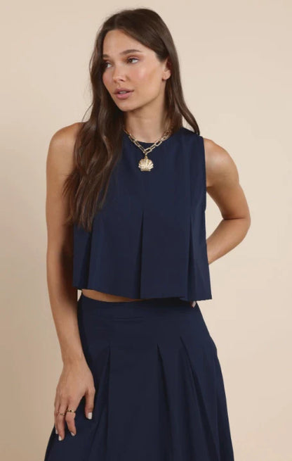 Ocean Calls Pleats Top - Navy - BAY WINDOW