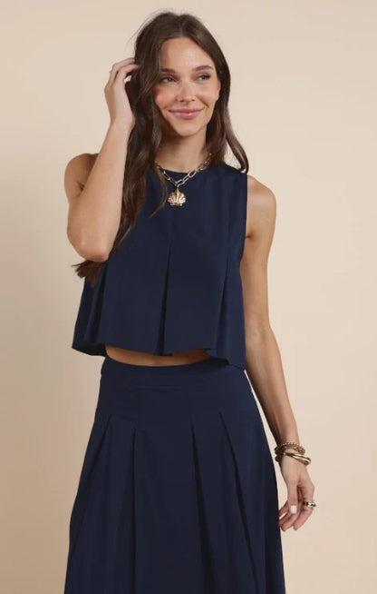 Ocean Calls Pleats Top - Navy - BAY WINDOW
