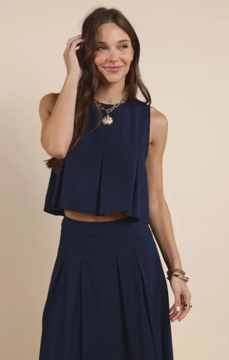 Ocean Calls Pleats Top - Navy - BAY WINDOW
