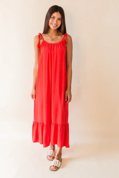 Sugarloaf Tie Strap Flowy Maxi Dress - Red
