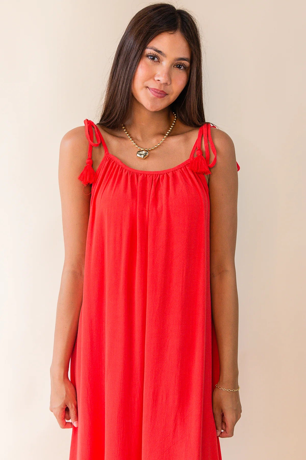 Sugarloaf Tie Strap Flowy Maxi Dress - Red