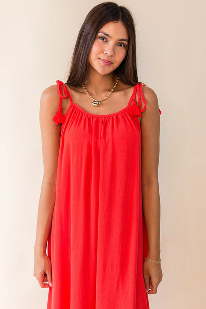 Sugarloaf Tie Strap Flowy Maxi Dress - Red