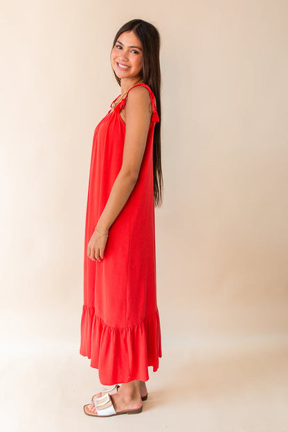 Sugarloaf Tie Strap Flowy Maxi Dress - Red