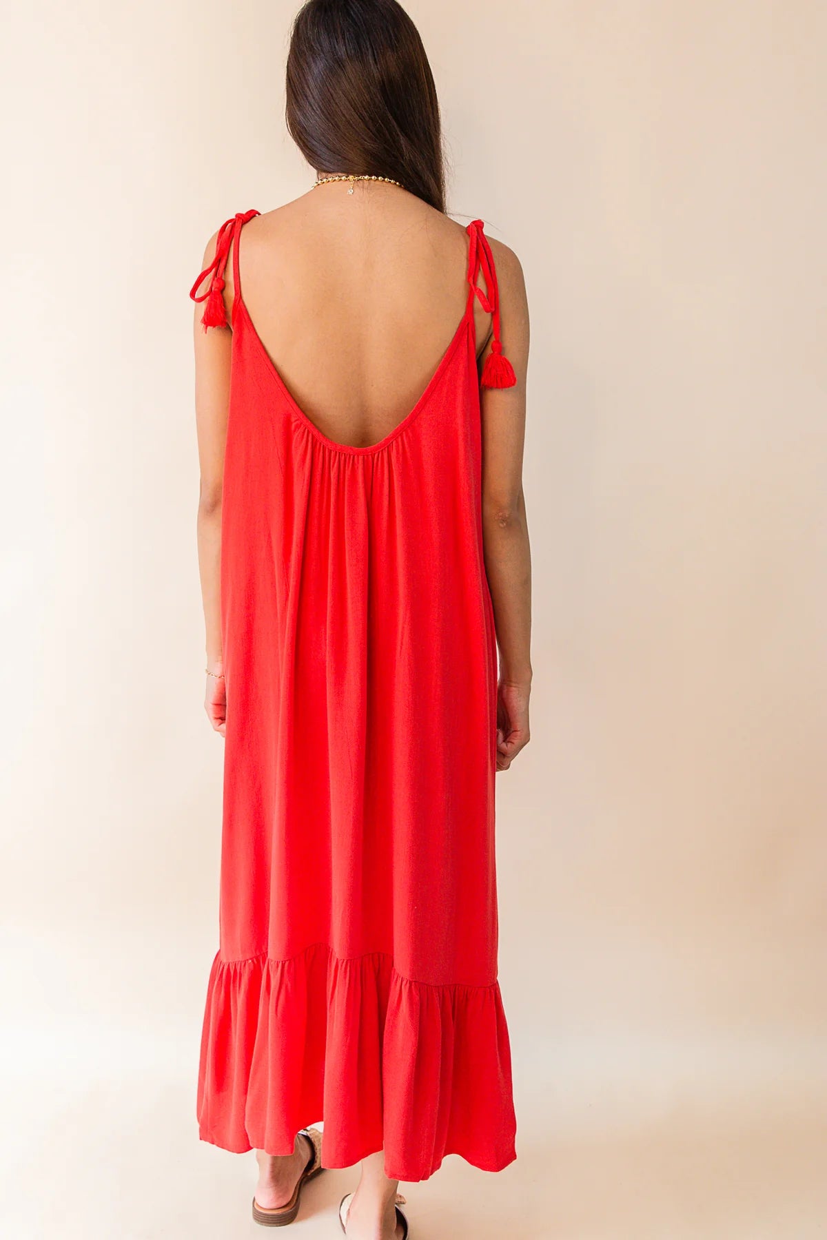 Sugarloaf Tie Strap Flowy Maxi Dress - Red