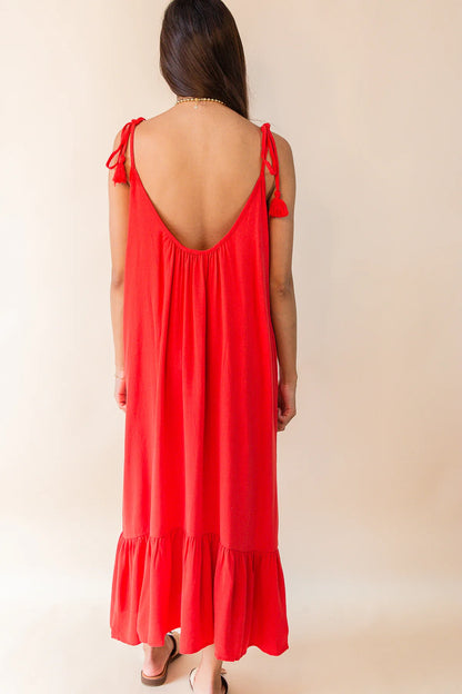 Sugarloaf Tie Strap Flowy Maxi Dress - Red