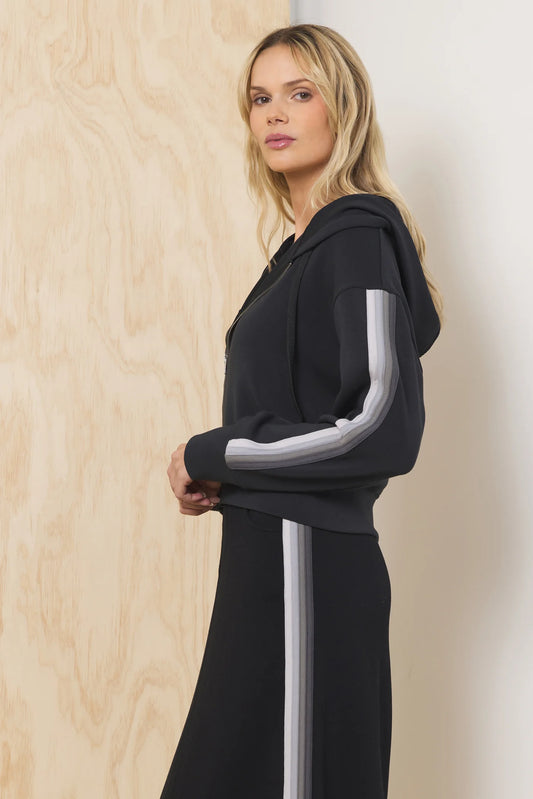 Black w/ Tonal Greys Striped Cloud Fleece Zip-Up