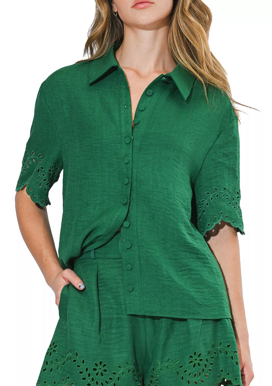 Irene Embroidered Short Sleeves Shirt - Green
