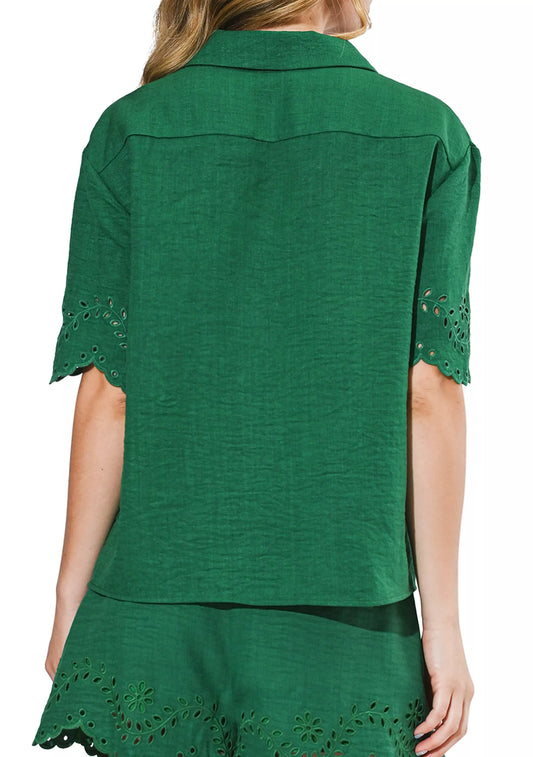 Irene Embroidered Short Sleeves Shirt - Green