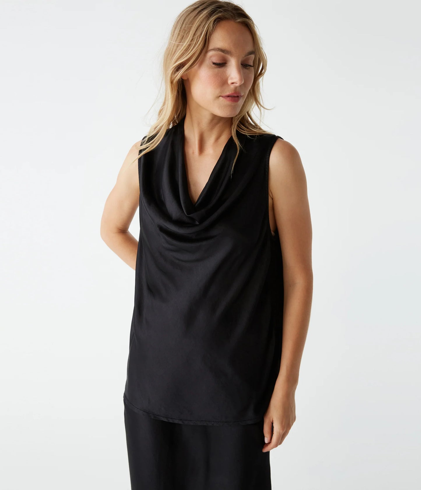 Mitzi Satin Sleeveless Cowl Neck Top