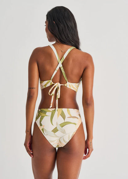 Crop Top Tank Rem Cup Key Hole Detail Matte Jersey - Cream Garden - BAY WINDOW