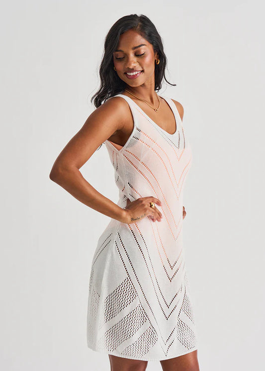 Cover Up Dress Sleeveless Crochet - True White - BAY WINDOW