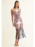 Morgan Bias Midi Dress w/ Fringe Hem