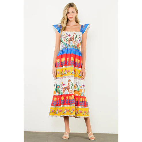 Flutter Sleeve Floral Maxi Dress
