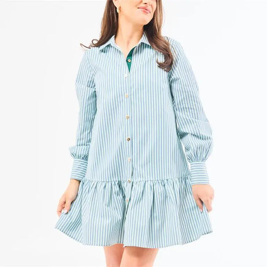Fiona Simple Stripe Dress - Blue/Green - BAY WINDOW