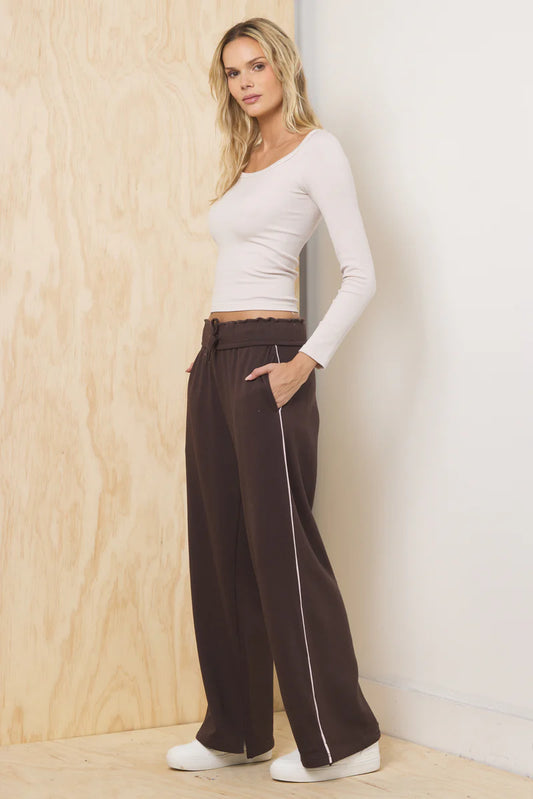 Fleece Wide Leg Pant - Espresso w/ Pink - BAY WINDOW
