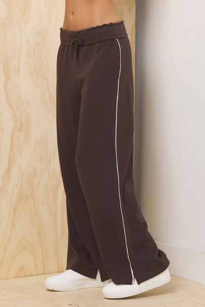 Fleece Wide Leg Pant - Espresso w/ Pink - BAY WINDOW