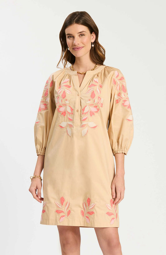 Sara Dress - Hazel/Peachy Floral Applique
