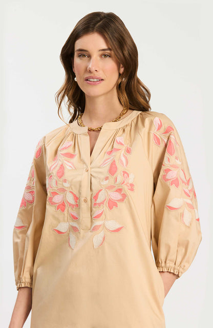 Sara Dress - Hazel/Peachy Floral Applique