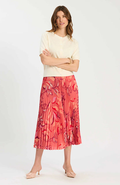 Cara Pleated Skirt - Multicolor Peachy Floral