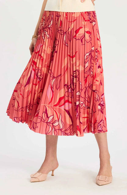 Cara Pleated Skirt - Multicolor Peachy Floral